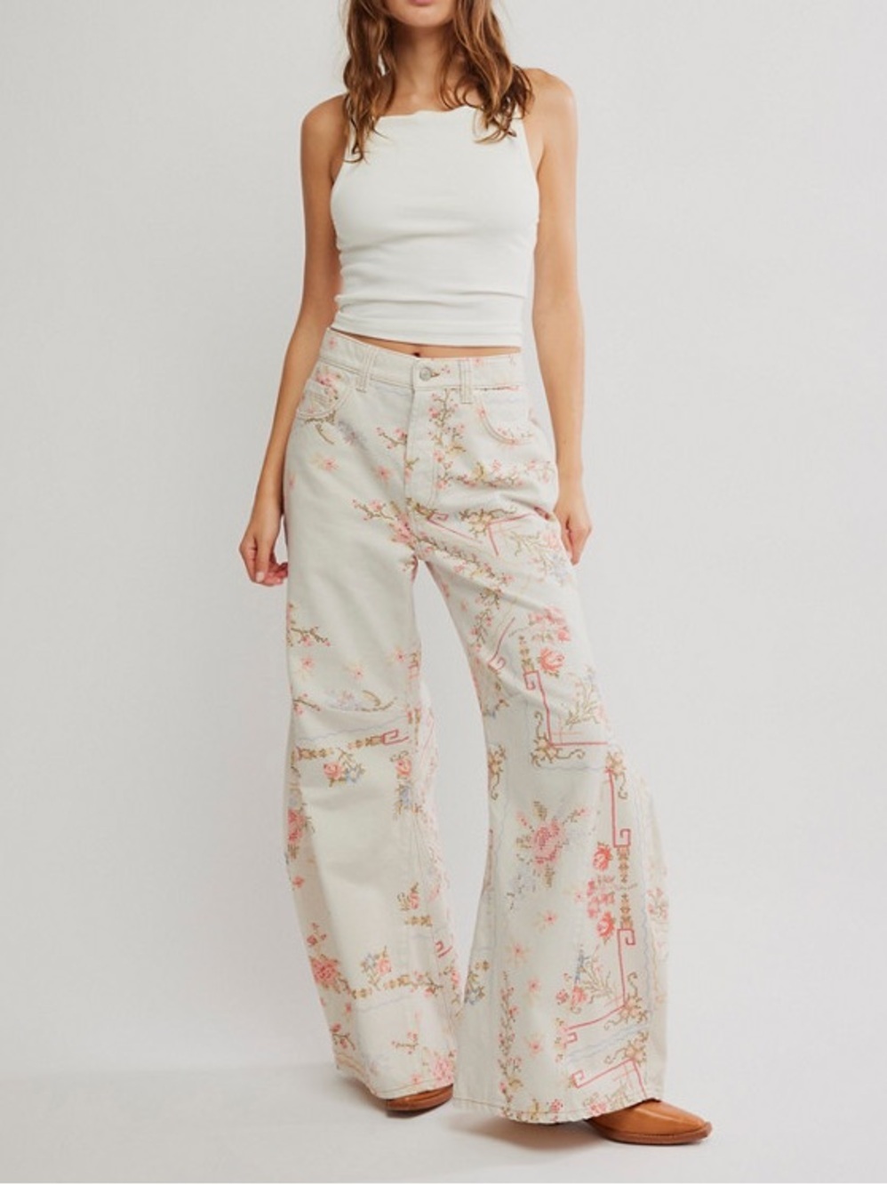 Free People We The Free Eden Printed Wide-Leg Jeans Size 26